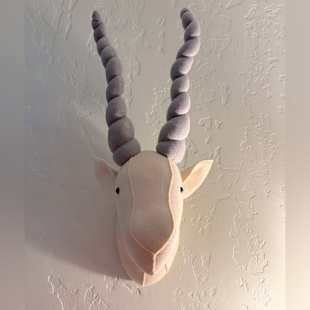 Charming Cream and Gray Plush Antelope Wall Art